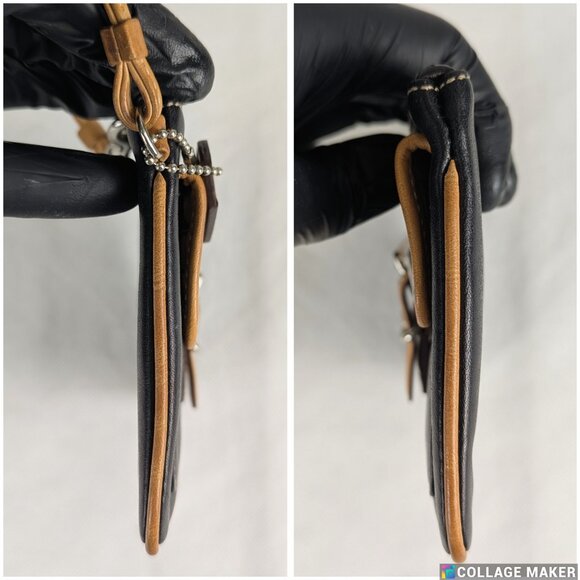 Coach Leather Wristlet Clutch Pouch Black Tan Buckle Accent "4 x 7.5" - Picture 9 of 14